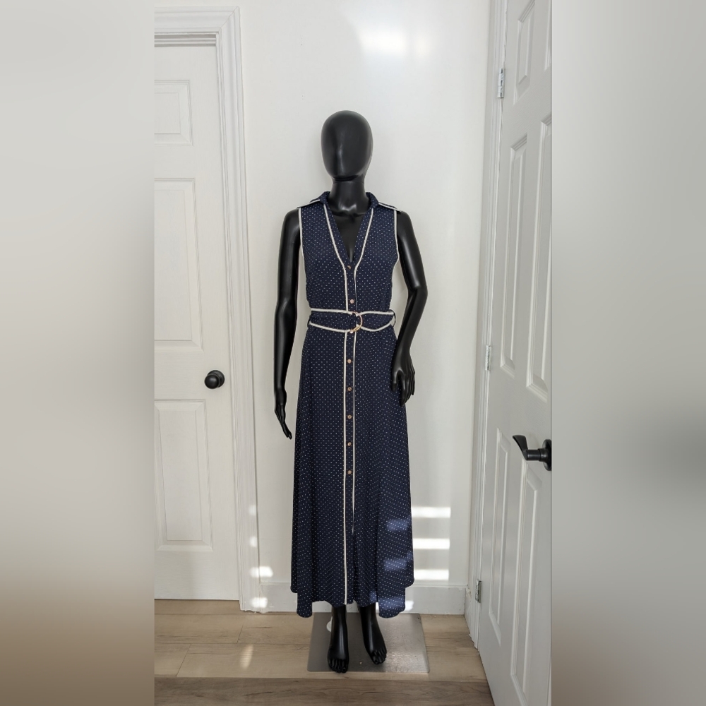 SOLD ZARA - Navy Polka Dot Maxi Dress